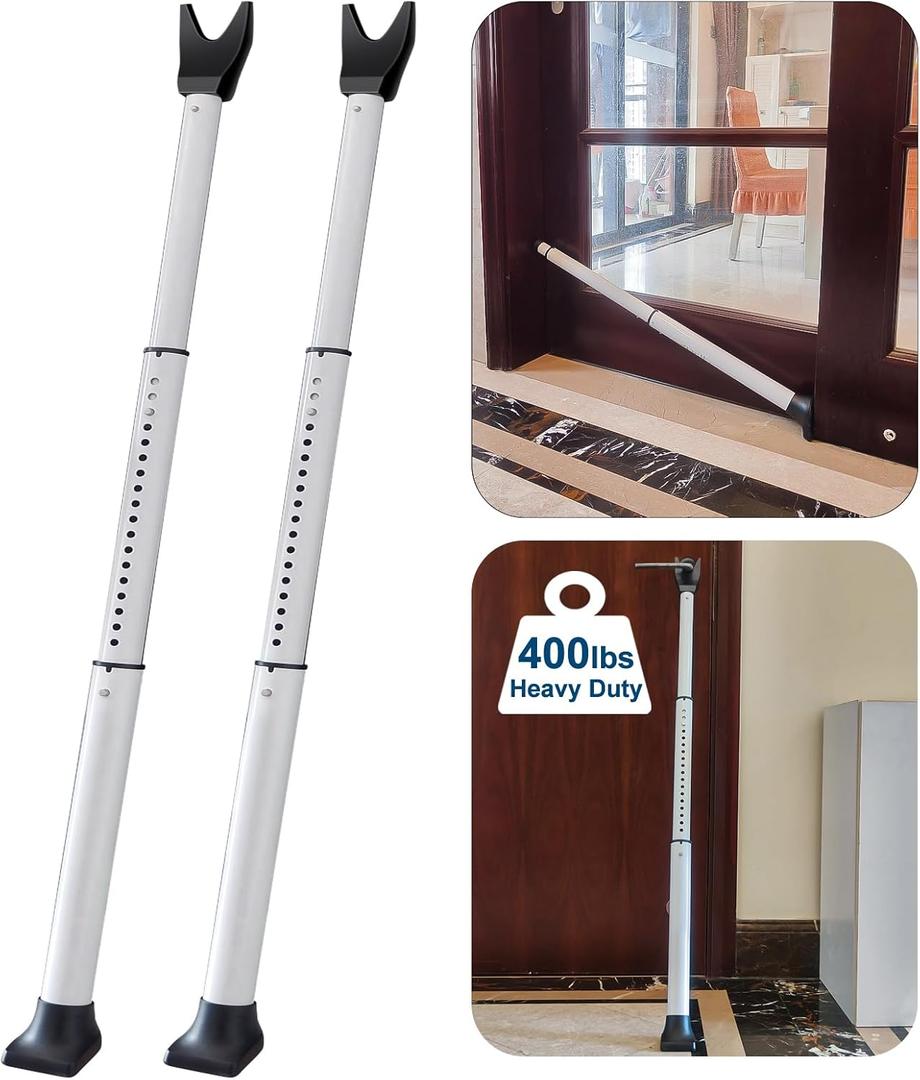 2 Pack Rerishom Door Security Bar, Door Stoppers Security bar,Heavy Duty Door Lock Security Door Jammer Door Stopper for Apartment, Hotel Room,Screen Door Hardware, Gate Lock Bar (White)