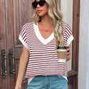 Womens Summer Striped Knit Sweater Vest Cap Sleeve Lightweight Casual Pullover Tank Tops (L)