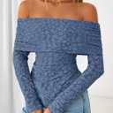 ZESICA Women's Fall Floral Off Shoulder Tops 2025 Mesh Long Sleeve Shirts Asymmetrical Ruched Tee Blouses Trendy Outfits (Blue, XL)