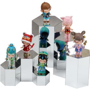 Hexagonal Mirror Acrylic Jewelry Display Risers, Hexagon Display Riser Stands Multipurpose Riser, Perfume Figure Showcase Display Stand Makeup Brush Cosmetic Holder Storage Containers, Set of 6 (Silver)
