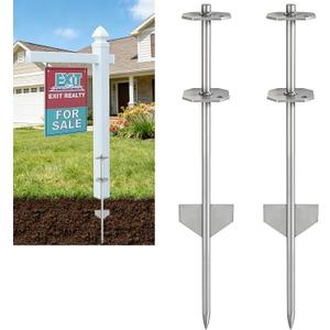 Chonway 2 Pack 28in Heavy Duty Metal Yard Sign Stakes Realtor Sign Post | For Real Estate Sign Posts, Mailboxes, Long Yard Sign Holder Sign Post Stake for Pipes Less Than 3.7", Silver