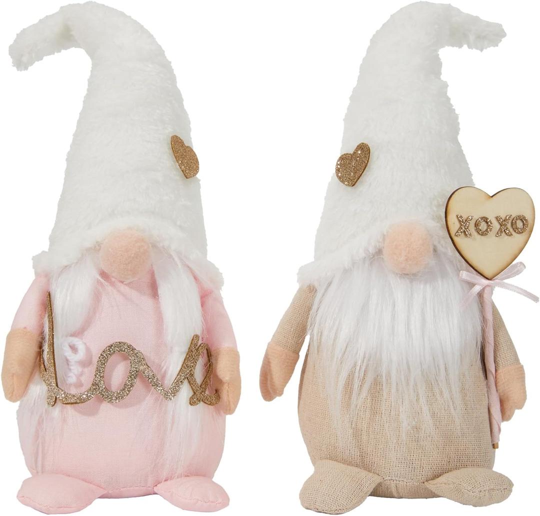 DN DECONATION Valentine's Day Decorations for Home, Valentines Plush Gnomes, 2PCS Pink & White Stuffed Gnomes Table Decor, Valentine's Day Decor Gifts for Couples Him Her Women Wedding