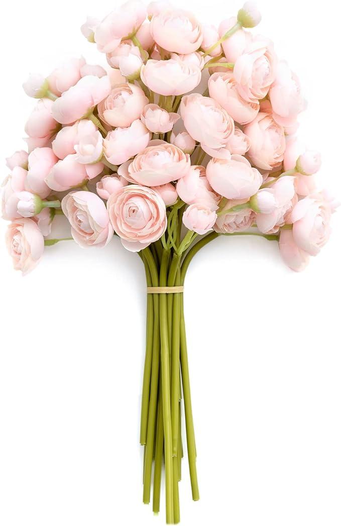 Ling's moment Ranunculus Artificial Flower, Faux Silk Mini Ranunculus Flowers for DIY Bouquet, Bulk Fake Wedding Filler Flowers for Centerpieces Arrangements Bridal Shower Decorations, Blush Pink