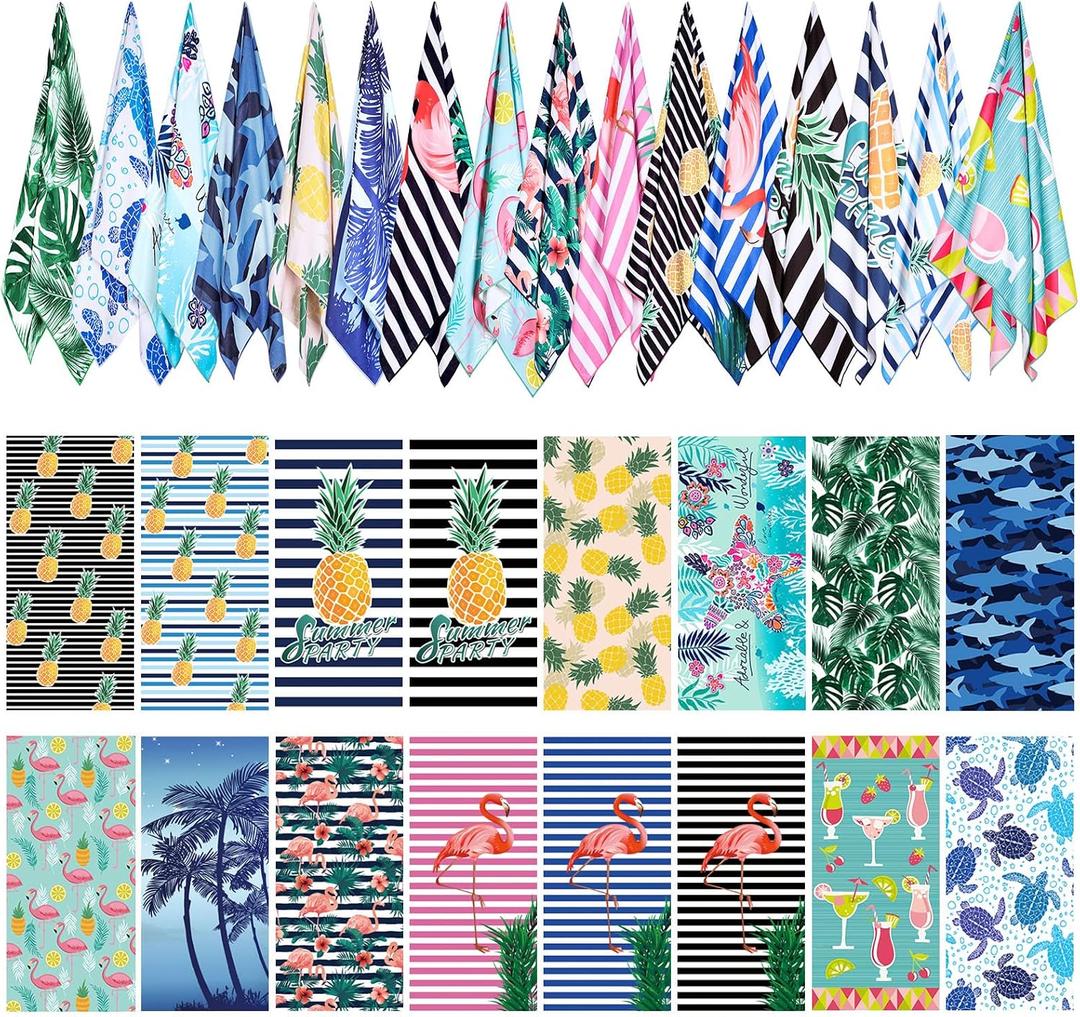 Redbaker 16 Packs 59 x 28 inches Oversized Mixed Style Beach Towel Bulk Extra Large Pool Towels Set Microfiber Quick Dry Swim Towel Blanket for Women Men Adult Bath Travel(Fresh Colors)