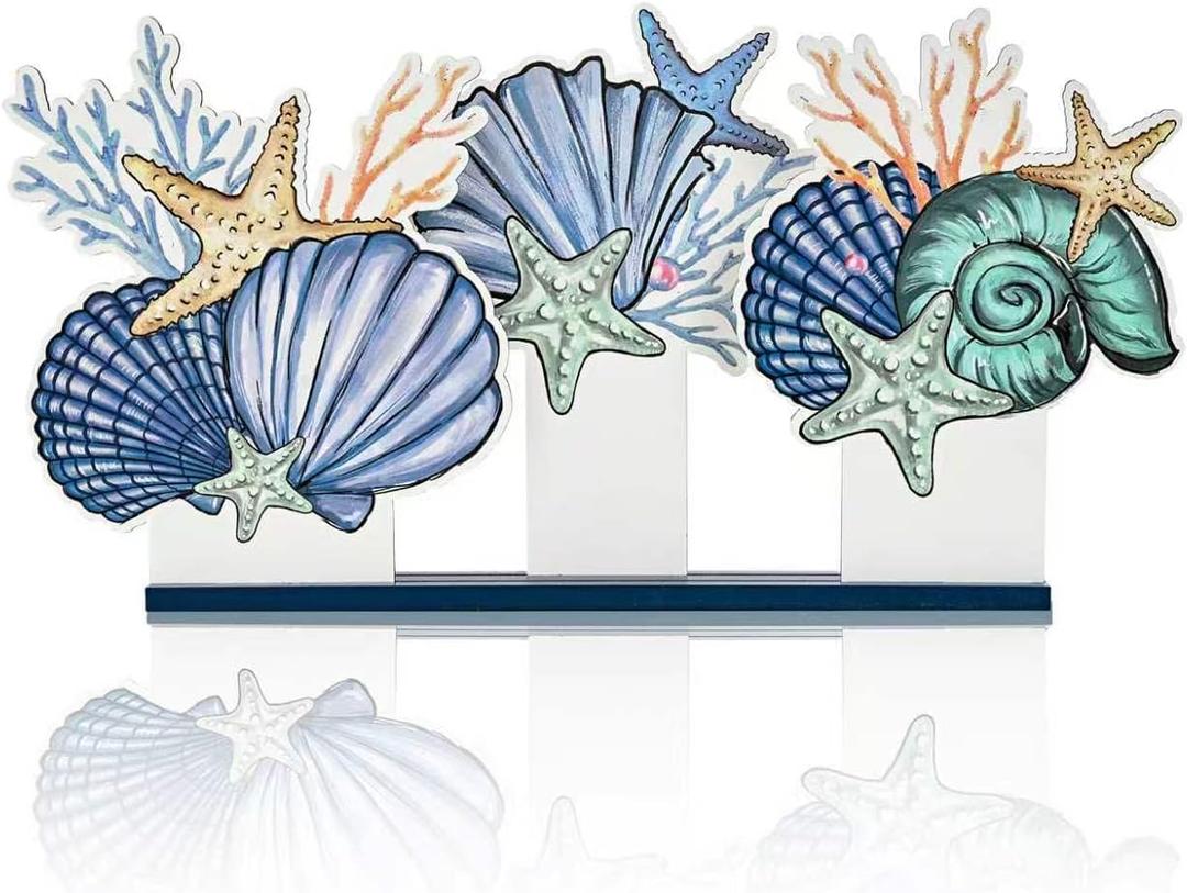 Smile Summer Indoor Decorations Wooden Decor, Conch Scallop Shell, Sign for Home Tabletop Centerpiece Mantel Shelf Fireplace