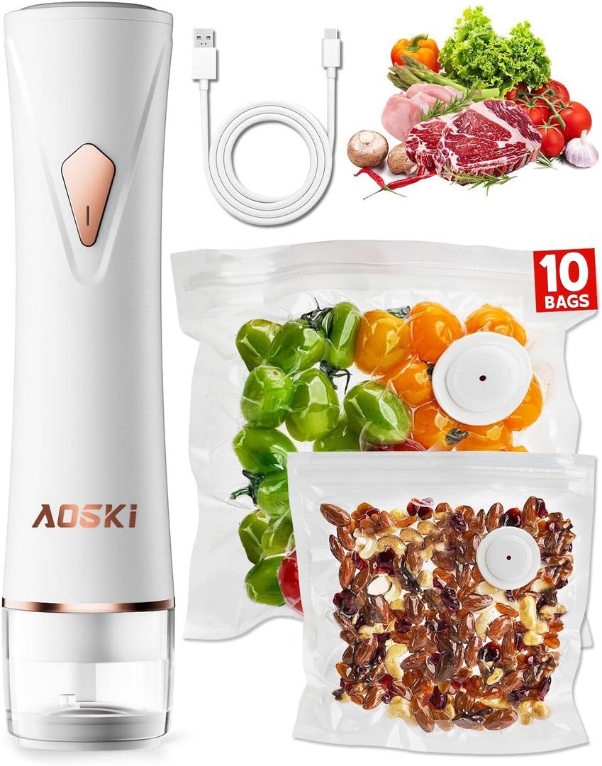 Compact Vacuum Sealer for Food Sealer: Handheld Portable Vacuum Sealer Machine for Food Storage, Rechargeable Food Vacuum Sealing for Kitchen Travel Fridge Meal Prep, Gifts for Mom, Wife, Chef & Home (Small, White)