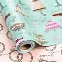 Retrify Reversible Wrapping Paper Roll - 17 Inch X 32.8 Feet - Colorful Cakes Diamond Ring Design Wedding Gift Wrap Paper for Bridal Shower, Engagement, Party, Celebration
