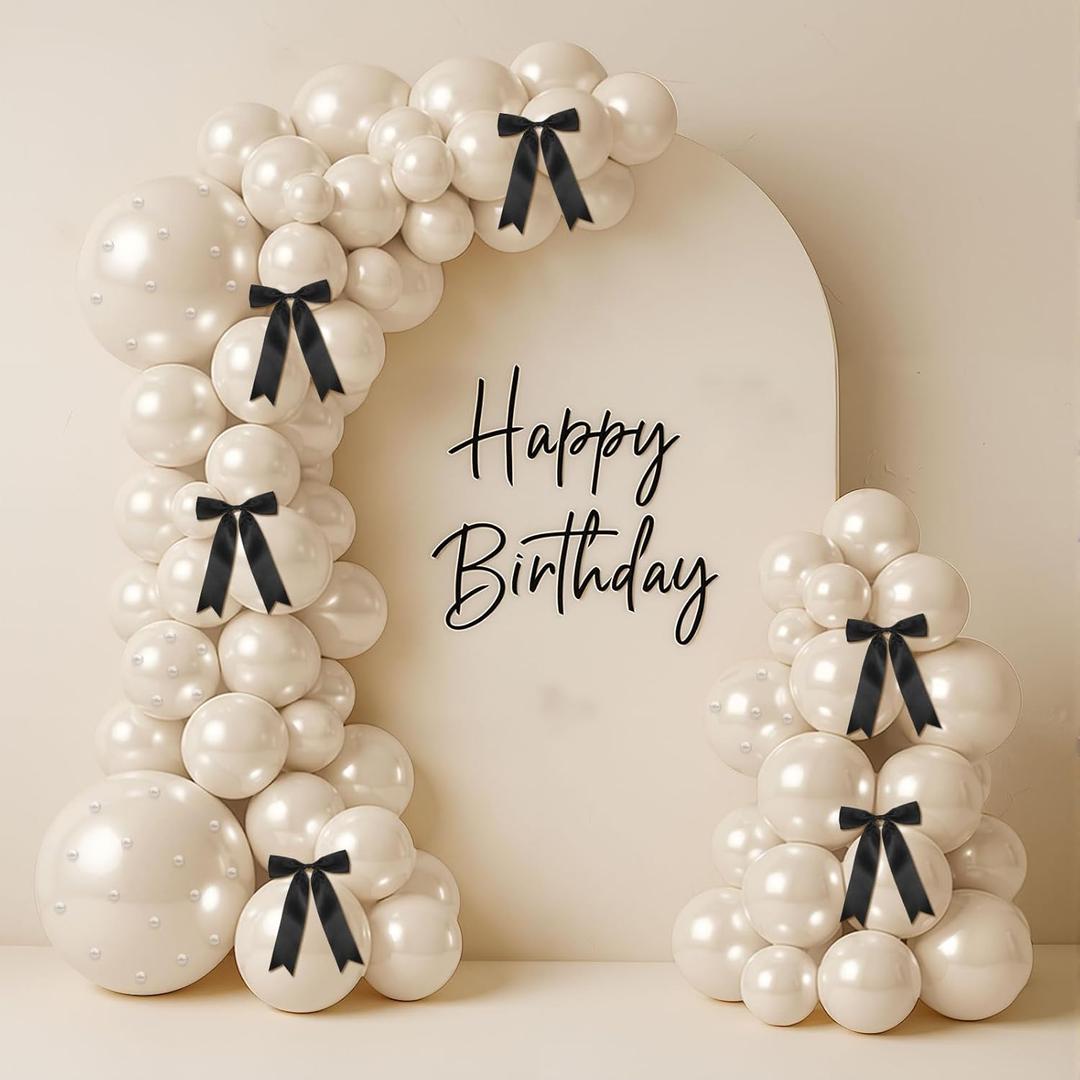 Pearl White Sand Balloon Garland Arch Kit 153 Pcs Garland Balloon Bow Pearl Sticker Party Decor for Wedding Bridal Engagement Coquette Birthday Party Decorations