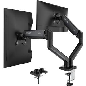 NearHub Dual Monitor Mount for Computer Screen 13-32" and Up to 22 lbs,360 Rotation,+90 to -45 Tilt,180 Swivel,with C Clamp and Grommet Base,Integrated Cable Management,75x75/100x100 VESA