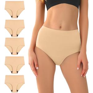 BATTEWA Seamless Incontinence Underwear for Women Ultra Soft Leakproof Panties, 50ml Light Absorbent Washable Briefs Bladder Control 5Pack(Beige, Large)