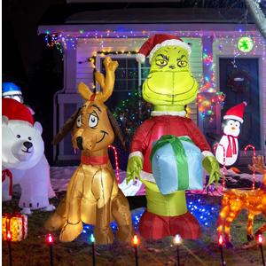 4 FT Christmas Inflatable Xmas Thief with His Dog, Christmas Blow Up Yard Decorations with Built-in LED Lights for Outdoor Garden Holiday Party Decor