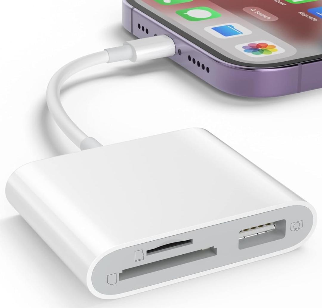 SD Card Reader for iPhone, Memory Card Reader with USB Camera Adapter Plug and Play Trail Game Camera Viewer Supports SD and TF Card MicroSD Card Adapter for iPad No App Required