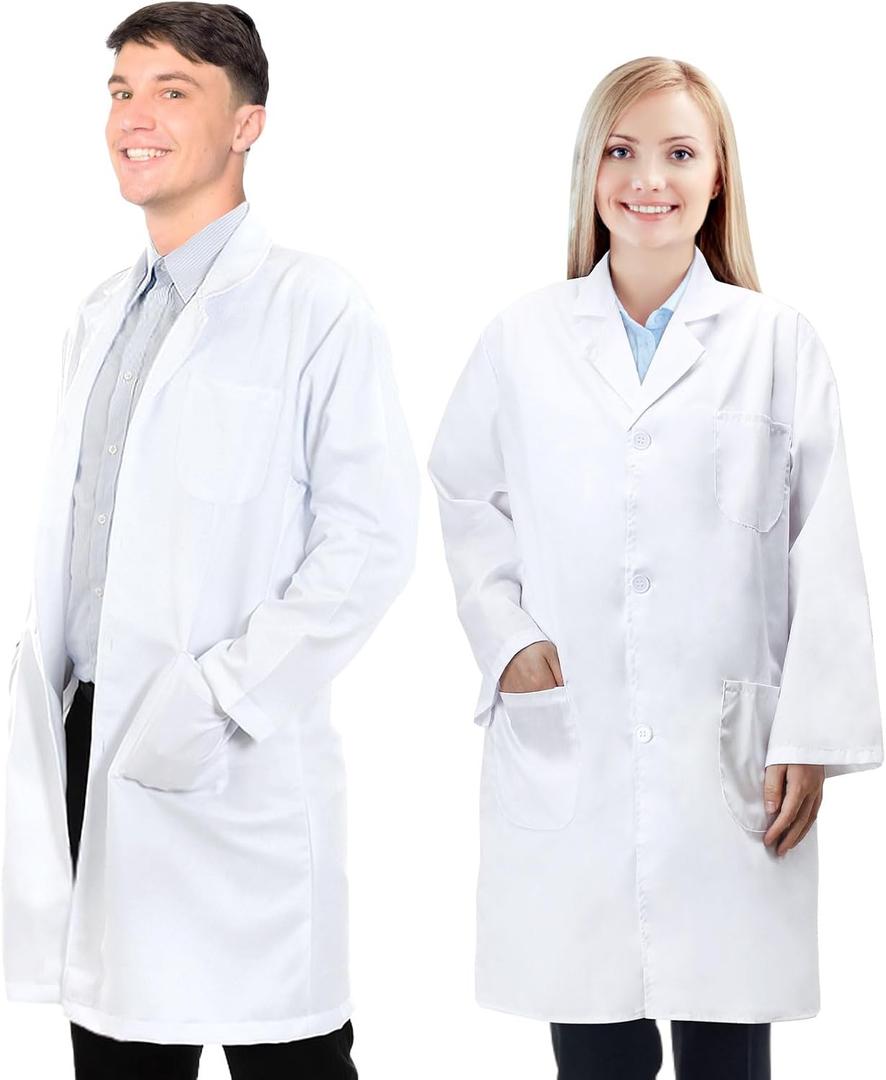 Snwquik Lab Coat for Men&Women,Doctor Costume for Adults,White Long Sleeve Unisex Science Chemistry Lab Coat, 3XL