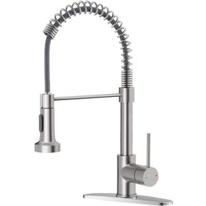 OWOFAN Kitchen Faucet with Pull Down Sprayer Brushed Nickel Stainless Steel 1 Handle Pull Out Spring Sink Faucets 1 Hole Or 3 Hole Dual Function for Farmhouse Camper Laundry Utility Rv Wet Bar (1 Brushed Nickel)