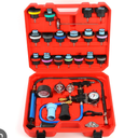 28PCS Radiator Pressure Tester Kit, Universal Coolant Pressure Tester and Vacuum Refill Tool with Adapters for Automotive Cooling System Leak Detection(Red)