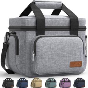 HOTOR Lunch Box for Men and Women - Leak-Proof Insulated Lunch Cooler Bag with Adjustable Strap, Multiple Pockets for Office, Picnic, Hiking, Beach, 1 Layer, 8L, Grey, 9.8" x 8.7" x 5.9"