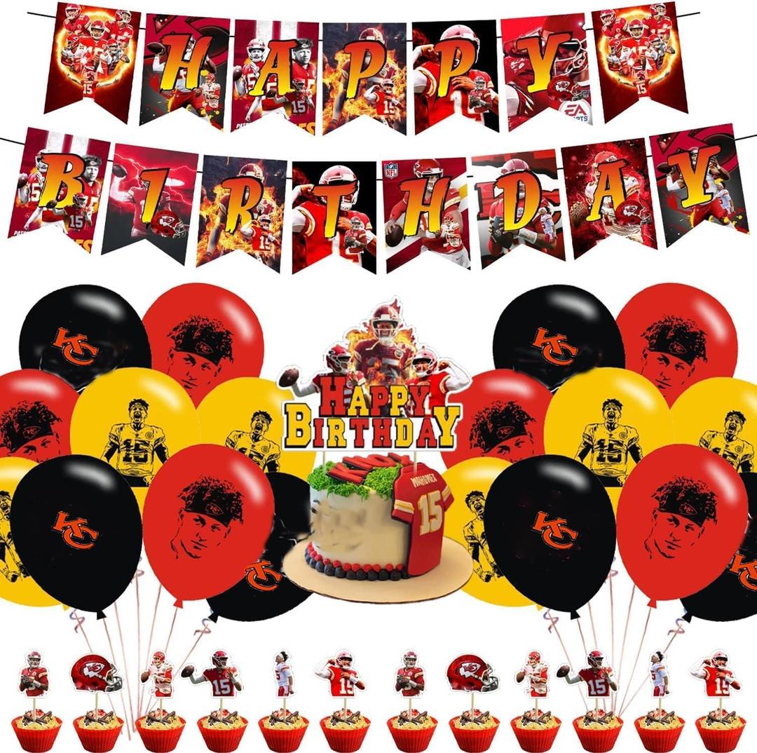 Patrick Football Star Birthday Party Decorations, American Football Themed Party Supplies with Happy Birthday Banner, Cake Topper, Cupcake Toppers, Balloons for Fans Adults Sports Party