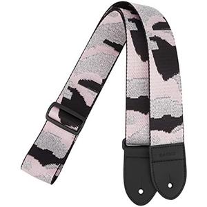 BAKKO Camouflage Guitar Strap Nylon Woven Strap With First-Layer Cowhide Leather Ends, White