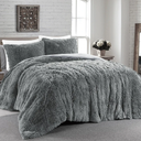 HOMBYS Oversized King Faux Fur Fluffy Comforter Set 120x120, 3 Piece Shaggy Plush Velvet Bedding Thick Comforter with Shams, Extra Soft and Warm,Light Grey