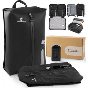 Vacuum Compression Bags for Travel with Usb Electric Pump, Reusable & Space Saver Vacuum Storage Bags with Waterproof Zipper for Duitcase and Backpack, Black (2Pack+Pump)