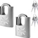 21/60-2PS High Security Stainless Steel Shrouded Padlock with Stainless Steel Key for Both Indoor and Outdoor use (Heavy Duty, Anti-Rust) (2-3/8 in. (60mm), Keyed Alike - 2 Pack)