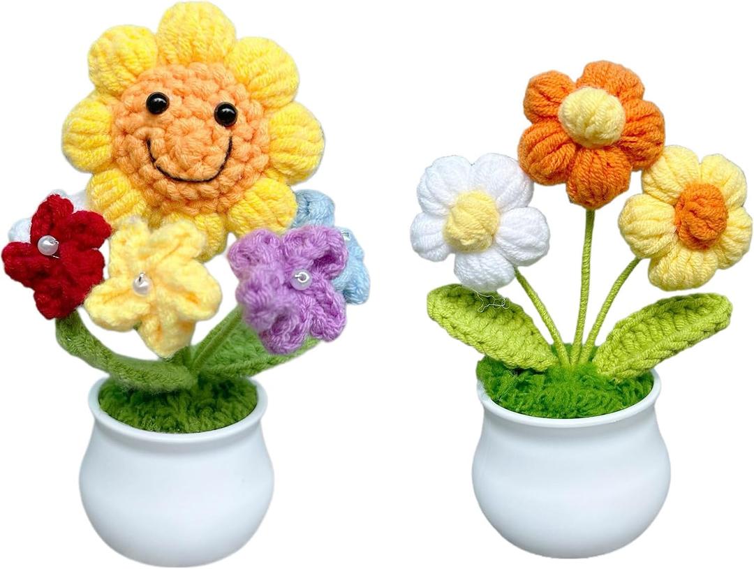 Knitted Flower Handmade Artificial Flowers, Potted Plant, Sunflower Decor, Flower Decor