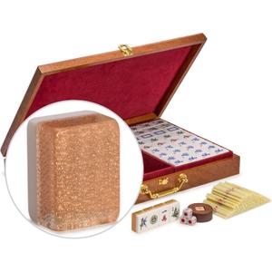 Yellow Mountain Imports Classic Chinese Mahjong Game Set, Champagne Gold - with 148 Medium Size Tiles and a Wooden Case - for Chinese Style Game Play