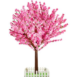 Artificial Cherry Blossom Tree - Handmade Pink Fake Cherry Blossom Tree Centerpieces for Wedding Party Christmas Garden Indoor & Outdoor (4in)