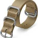 Watch Bands - Thick Premium Military Ballistic Nylon Style Strap With Heavy Silver Stainless Steel Buckle - Choice of Width - 18mm, 20mm, 22mm or 24mm (Khaki)
