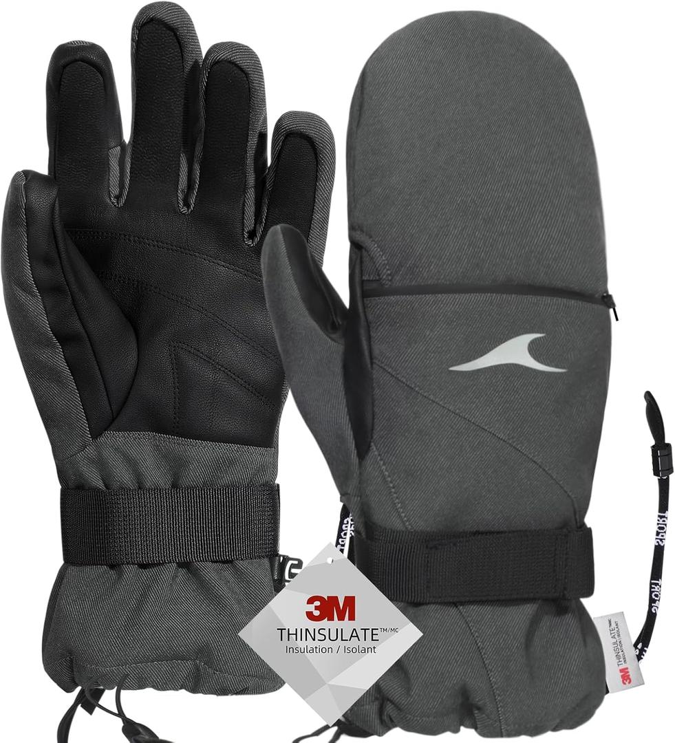Achiou Ski Gloves,Winter Cold Weather Gloves for Men Women,Waterproof Touchscreen Snow Mittens (Small, Gray)