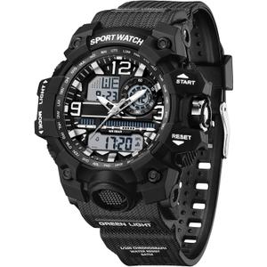 Women's Sports Watch Digital Watches for Ladies Tactical Watch Outdoor Military 5ATM Waterproof Watch Stopwatch Alarm LED Backlight Shockproof Analog Wrist Watches for Women (black white)