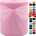 Pink Tulle Fabric Rolls 6 Inch by 200 Yards (600 feet) Fabric Spool Tulle Ribbon for DIY Pink Tutu Bow Baby Shower Birthday Party Wedding Decorations Craft Supplies