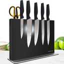 Magnetic Knife Block Without Knives—Black Stainless Steel Double-Sided Magnetic Knife Holder Stand with Strong Magnets, Knife Storage Organizer for Kitchen Counter top