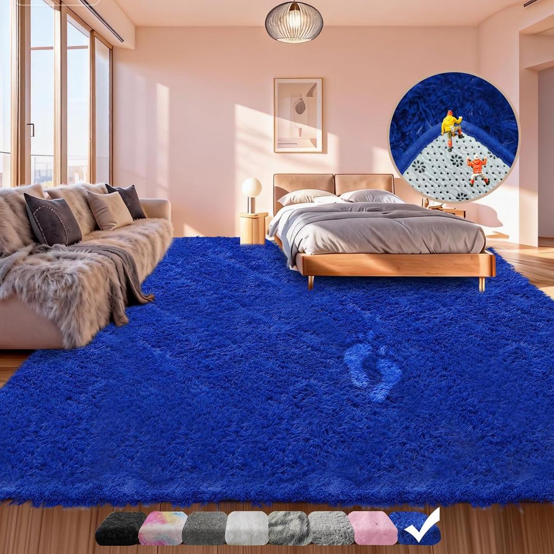 6x9 Area Rug, Upgrade Non-Slip Fluffy Soft Rugs for Living Room & Bedroom, Large Shag Fuzzy Plush Rug, Shaggy Big Carpets for Kids Girls and Boys Room, Dorms, Nursery, Home Decor Aesthetic, Blue