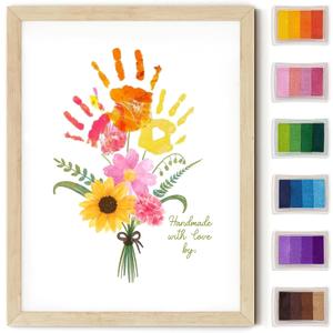 Physkoa Handprint Flower Kit with Frame  Kids Gifts for Mom or Grandma  DIY Family Keepsake Craft, Mother Daughter Activity, Birthday or Christmas Gift from Kids (Art Deco-A)