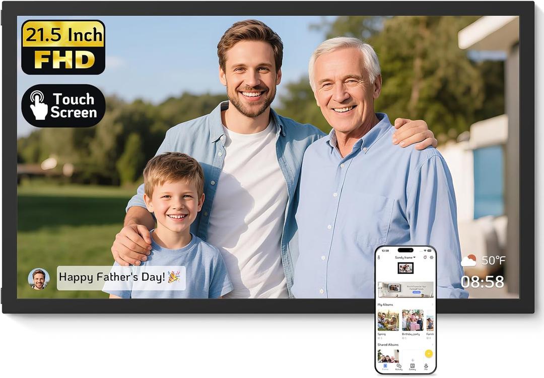 NexFoto 21.5 Inch Touchscreen Large Digital Picture Frame 64GB, FHD WiFi Digital Photo Frame, Easy to Share Photos/Videos/USB/Micro SD, Gifts for Mom, Black