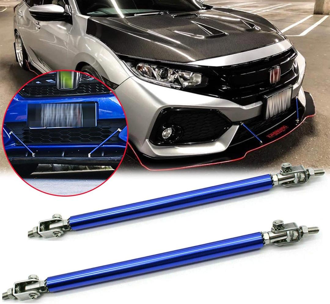 Xotic Tech 2pc Adjustable 10"-13" Front Bumper Lip Splitter Diffuser Strut Rod Tie Bars Compatible with Most Vehicles [Blue] (10"-13", Blue)