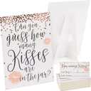 Sparkle and Bash Guess How Many Kisses Bridal Shower Game for 60 Guests for Wedding (1 Rule Board, 60 Guessing Cards)