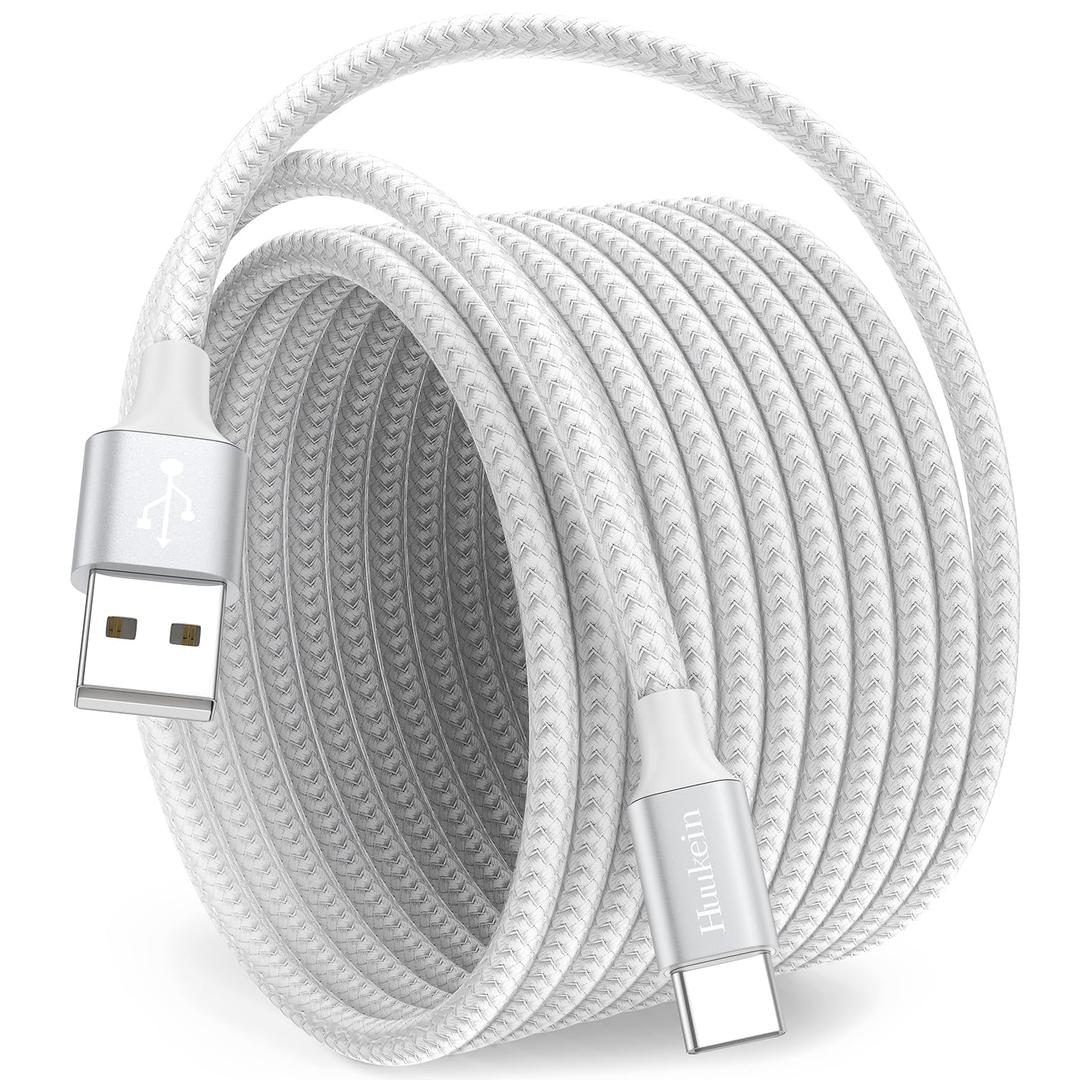 Huukein White USB A to USB C Cable 15ft, Extra Long USB C Cable Fast Charging, USBC Charger Cord for iPhone 17 Air 16 15 Pro Max Plus, for Samsung Galaxy S21 Note 10