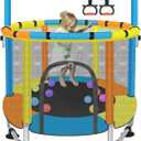 Toddler Trampoline for Kids Ages 1-8, 55'' Small Trampoline with Safety Enclosure Net & Adjustable Gymnastics Bar, Indoor & Outdoor Baby Mini Trampolines, Birthday Gifts for Children & Boys & Girls