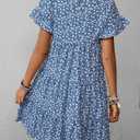 Chuanqi Womens Ruffles Boho Floral Printed Babydoll Loose Swing Casual Short Mini T-Shirt Dress Medium