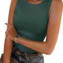 ANRABESS Womens Sleeveless High Neck Tank Tops Fashion Summer Casual Basic Slim Fit Ribbed Racerback Top Shirt Clothes (X-Large, Deep Green)