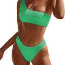 YIMISAN Women's Ribbed Bikini Sets One Shoulder Top with Mid Waist Two Piece Bathing Suit Size M