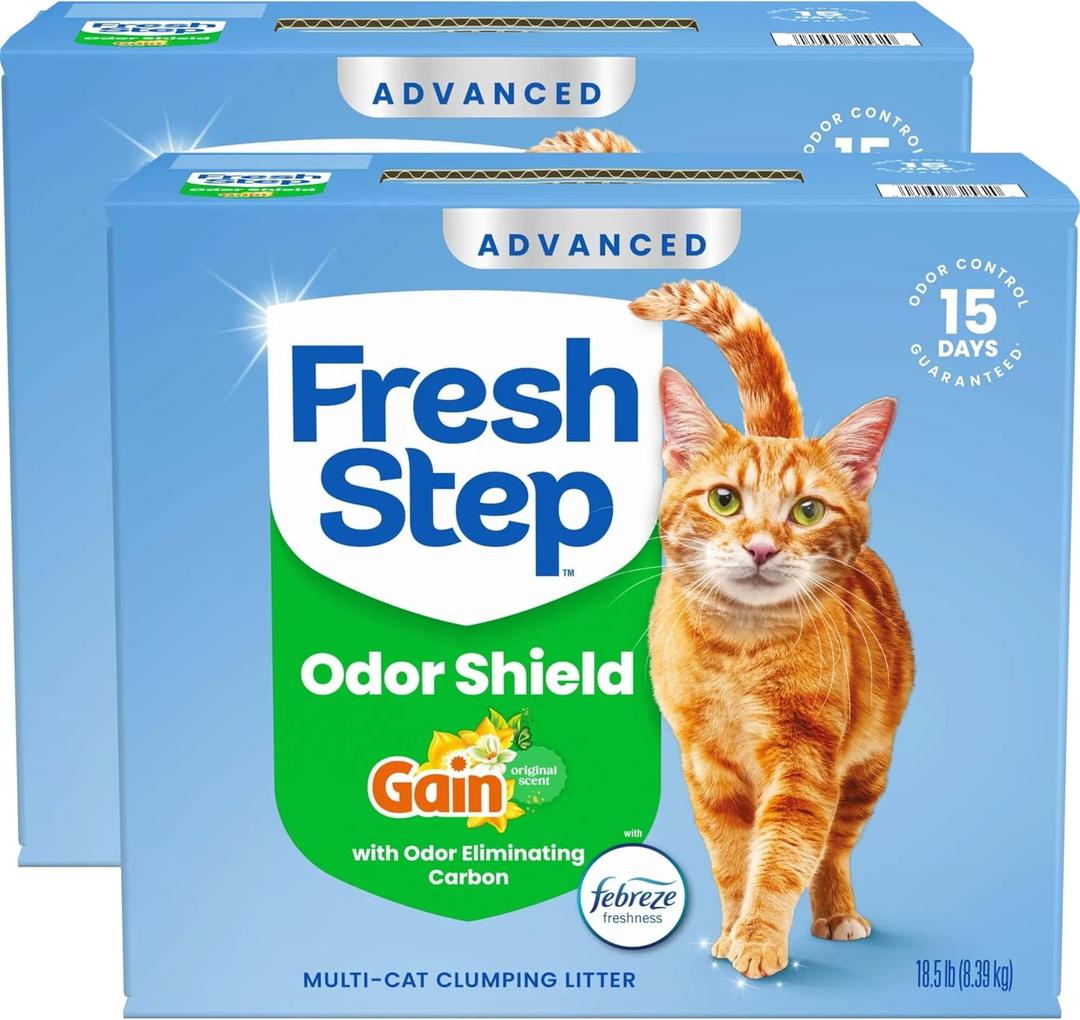 Fresh Step Odor Shield Advanced Multi Cat Clumping Litter with Febreze Freshness, Gain Original Scent, 18.5 lbEach, Pack of 2 