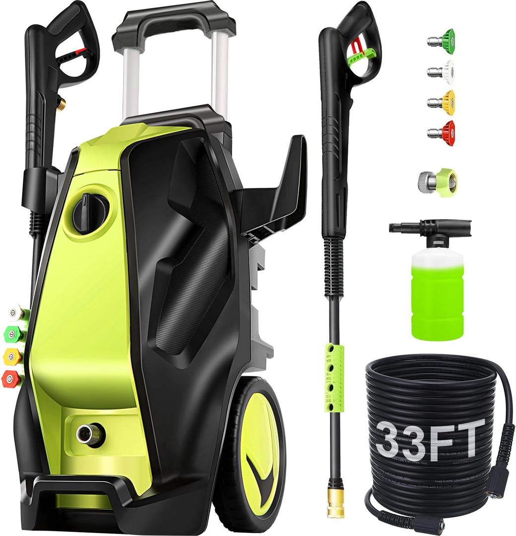 5000PSI Electric Pressure Washer with 33FT Hose 4.0GPM Power Washers Electric Powered Professional High Pressure Cleaner Machine, Foam Cannon, 4 Tips, powerwashers for Home Cars, Green