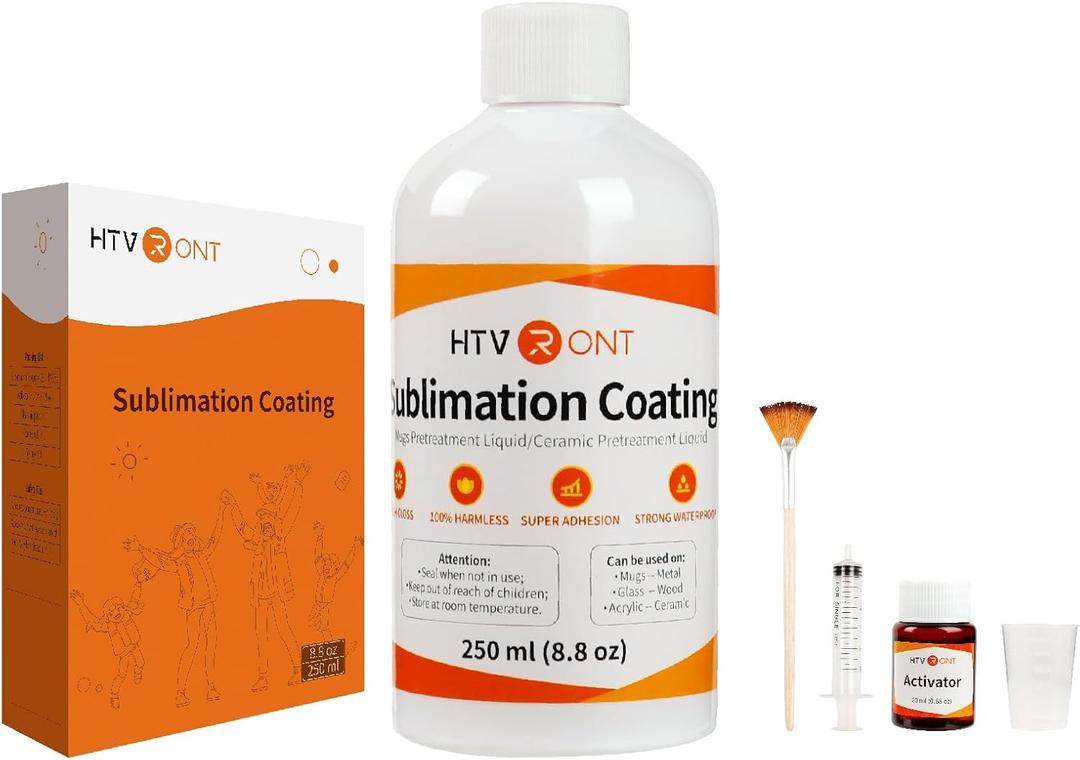 HTVRONT Sublimation Coating for All Hard Substrates-250ml Glossy Waterproof Sublimation Coating for Mugs, Glass, Tumblers, Sublimation Coating for Ceramics, Tiles, Stainless Steels with Super Adhesion