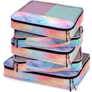 5 Pcs Packing Cubes for Suitcase Large Travel Cubes Carry on Luggage Organizer Bags for Clothes Accessories (Mixed,Watercolor)