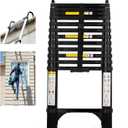Telescoping Ladder,14.5FT Aluminum Portable Extension Ladder w/Hooks, Stabilizers& Wheels, Heavy Duty 330lbs Max Capacity, Collapsible Telescopic Ladder for Rv, Roof, Attic, Outdoor -Black