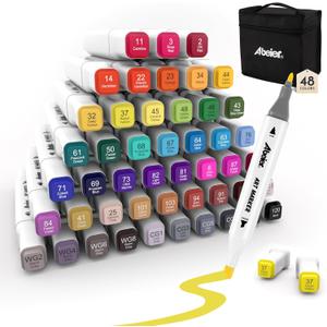 ABEIER Alcohol Markers, 48 Colors Dual Tip (Fine & Chisel) Art, Coloring Markers for Adults, Ideal for Book Drawing Sketching Painting, Card Making