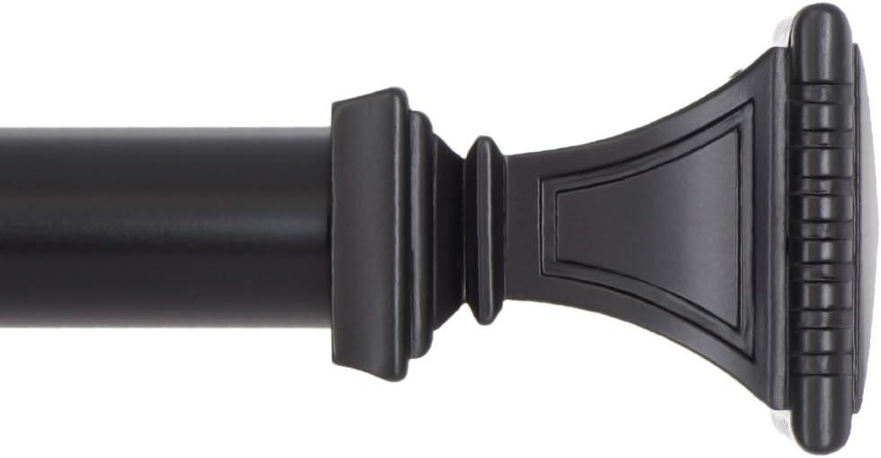Ivilon Decorative Window Curtain Rod - Carved Square Finials, 1 1/8 in Rod, 28 to 48 in. Black